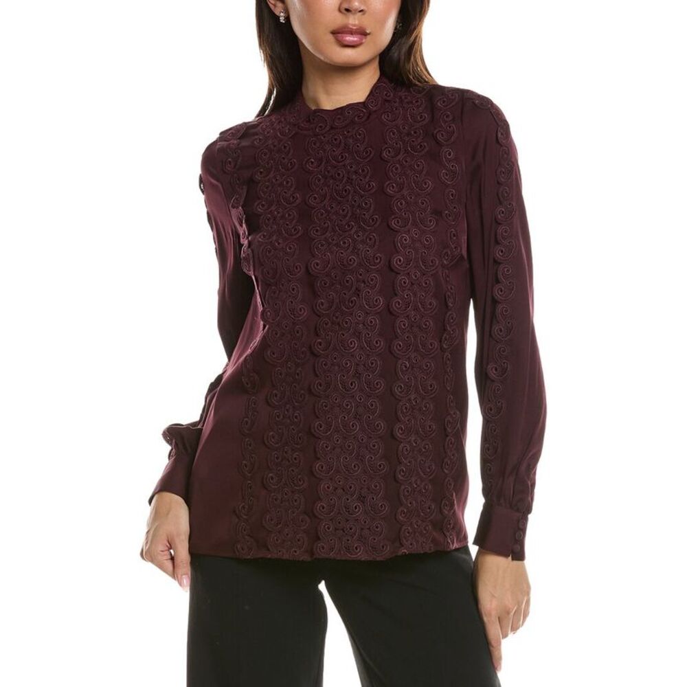 Elie Tahari Womens The Indie Lace Silk-Blend Blouse, Red